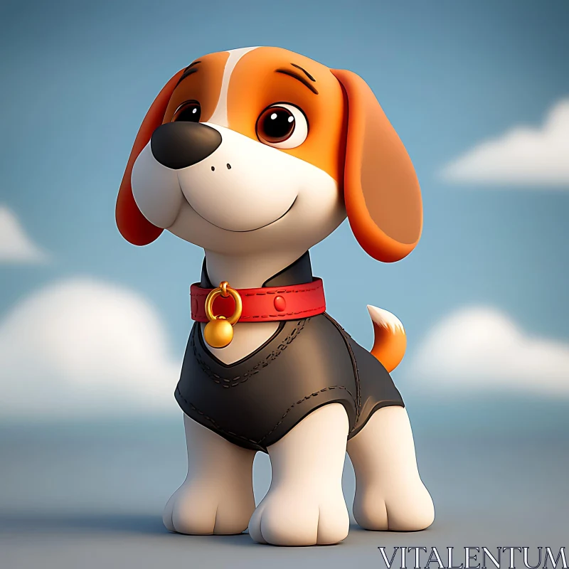 Adorable Animated Dog with Gold Bell and Vest AI Image