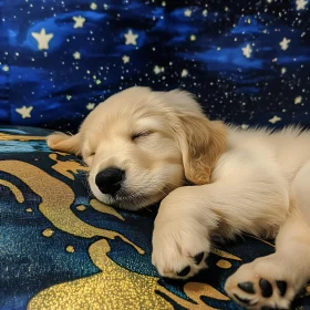 Adorable Puppy Dreaming in a Starry Cosmic Setting