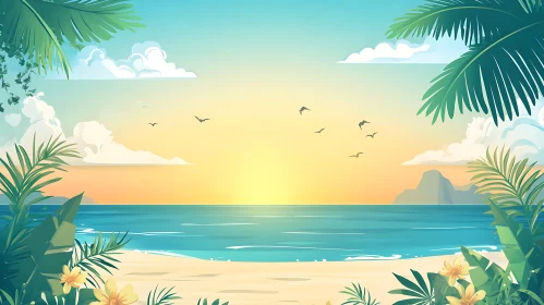 Tropical Island Seascape with Palm Trees