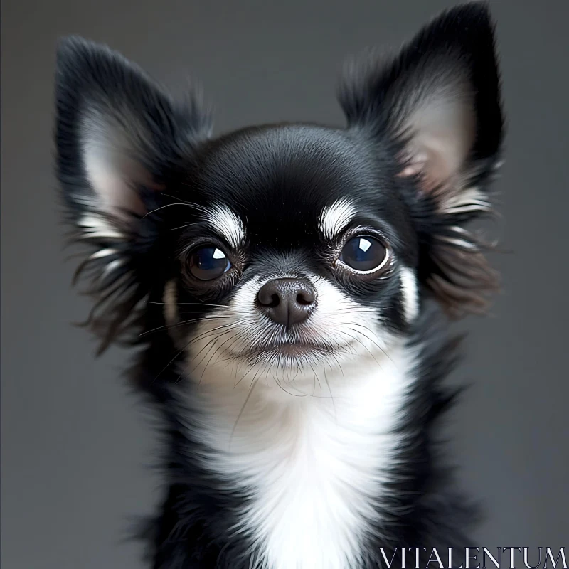 Close-Up of a Cute Black and White Chihuahua Puppy AI Image