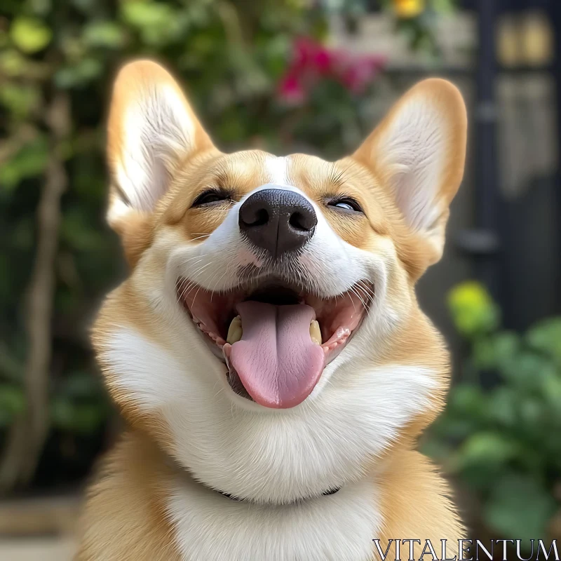 Joyful Corgi in Garden AI Image