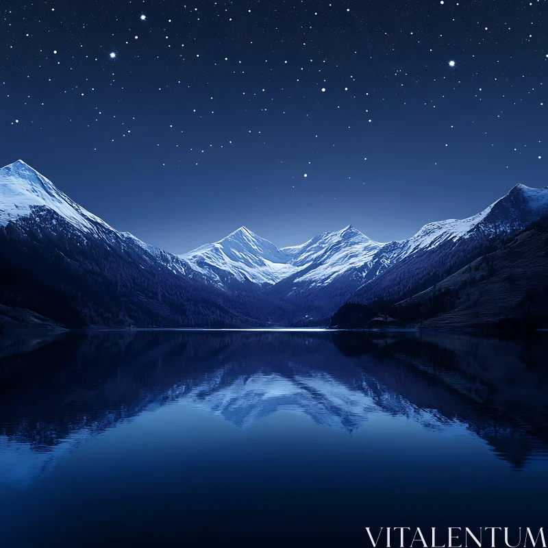 Starry Night Mountain Lake Scenery AI Image