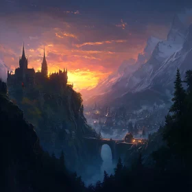 Mountain Castle at Sunset