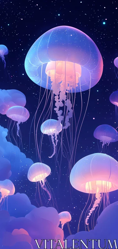 AI ART Floating Jellyfish in Starry Sky