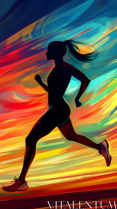 AI ART Silhouette of a Runner Against a Vivid Backdrop