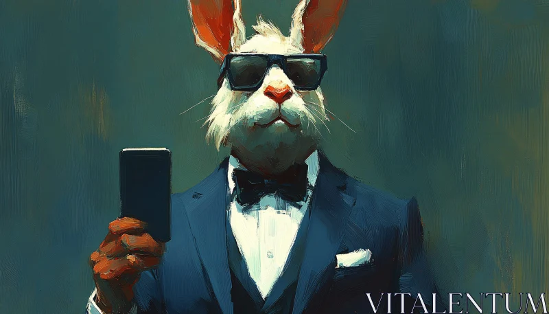 Stylish Rabbit with Smartphone AI Image