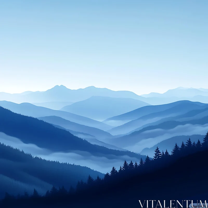 Misty Blue Mountain Layers AI Image