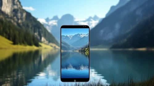 Mountains Reflected on Phone Screen