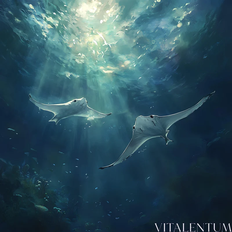 AI ART Underwater Ballet of Manta Rays