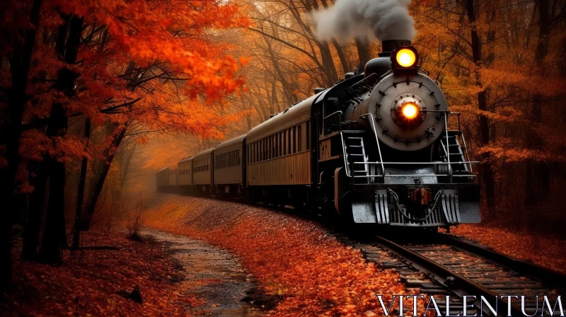 Steam Train Journeying Through Autumnal Forest Wallpaper AI Image