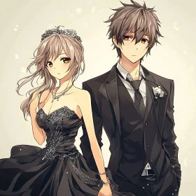 Sophisticated Anime Couple in Black