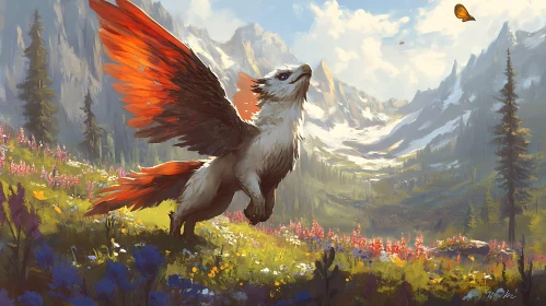 Fantasy Creature in Mountain Landscape Painting