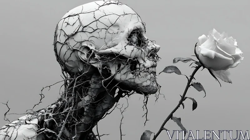 AI ART Memento Mori: Skull with Rose