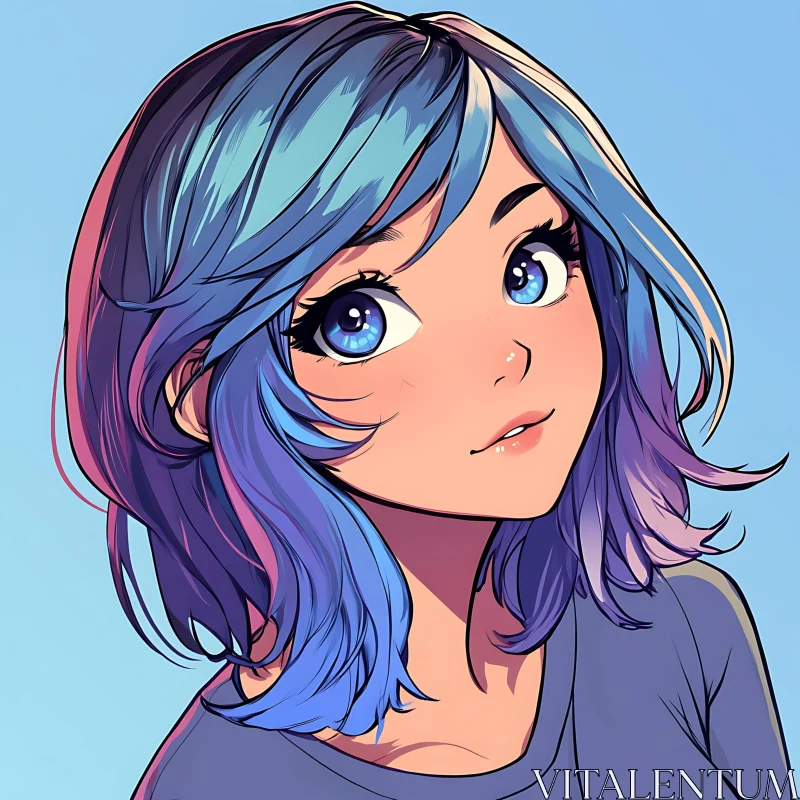 Anime Character with Blue and Purple Hair AI Image