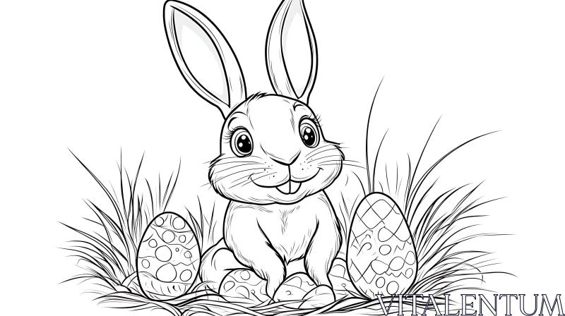 Monochrome Easter Bunny Drawing AI Image