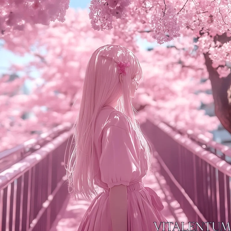 Serene Anime Girl with Cherry Blossoms AI Image