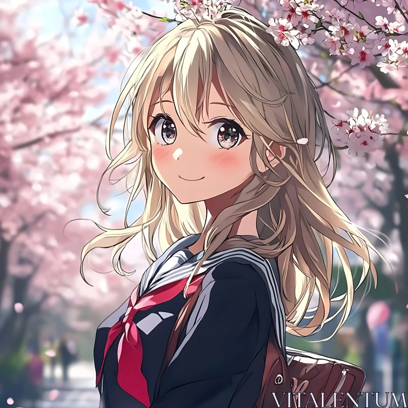 AI ART Blonde Anime Girl in Spring