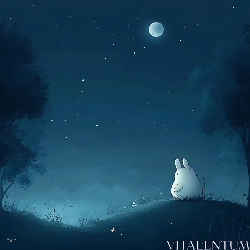 AI ART Night Scene with Rabbit and Moon