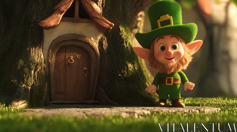 Whimsical Leprechaun Cartoon Illustration AI Image