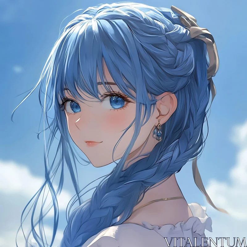 AI ART Anime Portrait with Blue Hair and Serene Sky