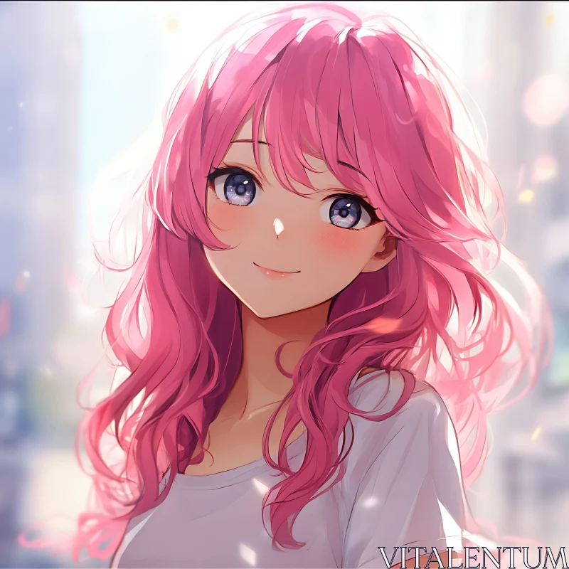 AI ART Anime Girl with Pink Hair and Gentle Smile