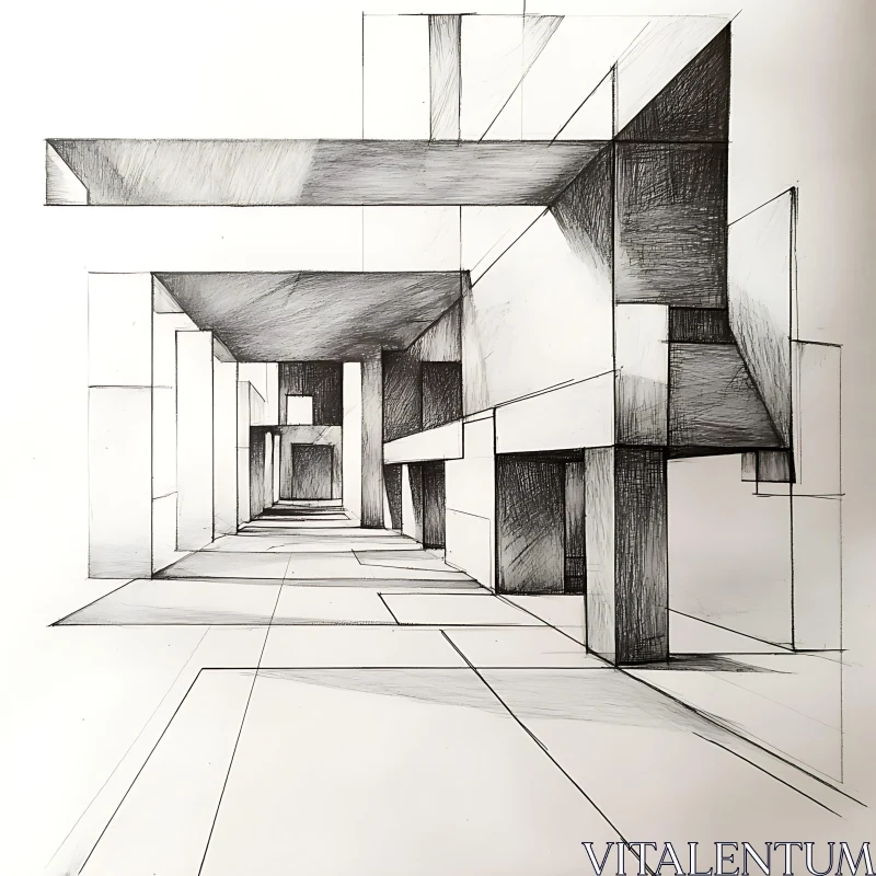 AI ART Monochrome Architectural Abstraction