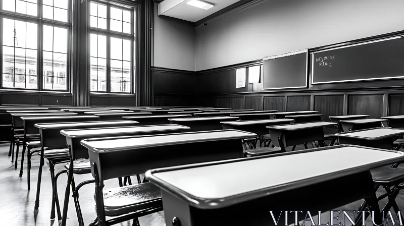 Empty Classroom with Rows of Desks AI Image