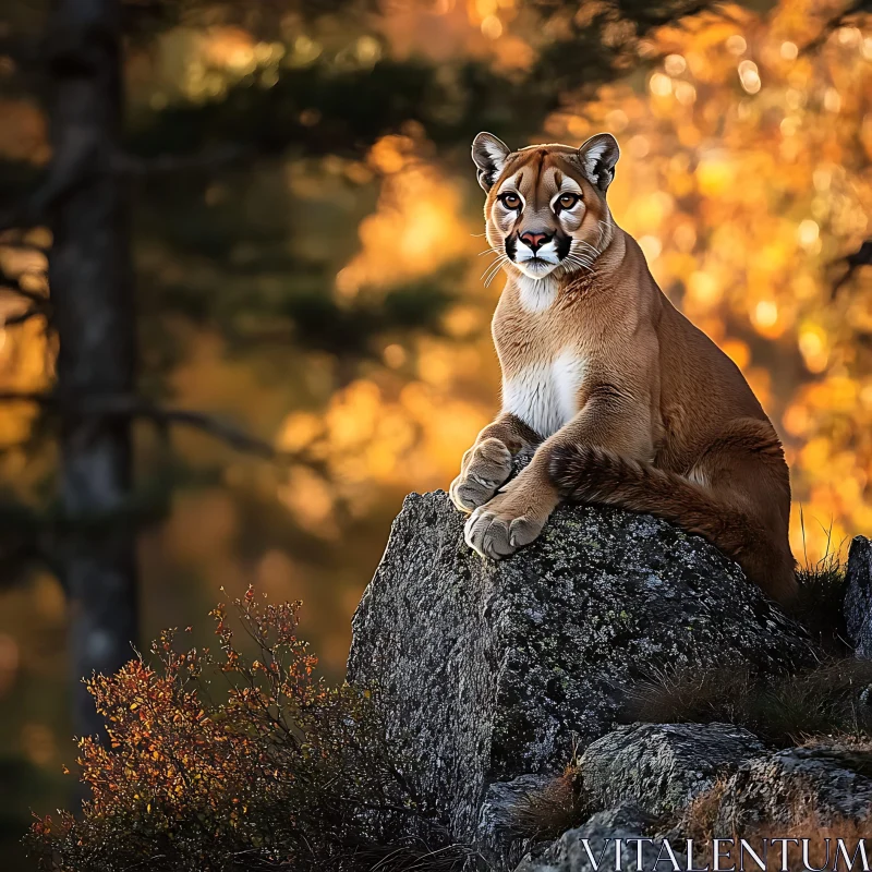 AI ART Cougar Portrait on Rocky Perch