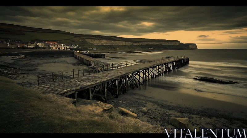 AI ART Coastal View: Tranquil Pier Scene