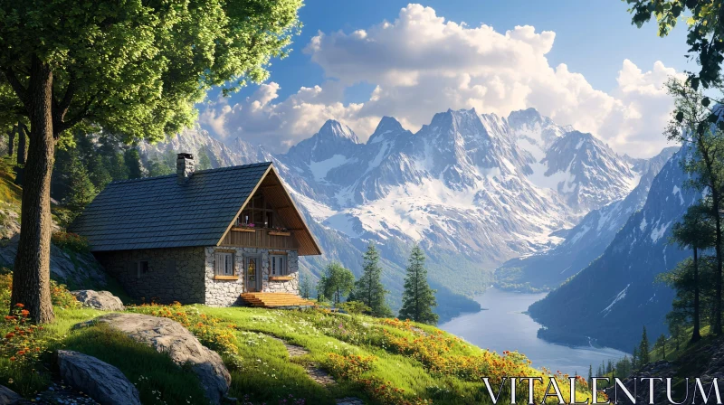 Cabin in the Mountains AI Image