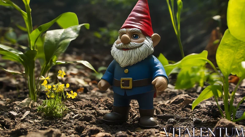 Enchanting Gnome in a Garden Setting AI Image