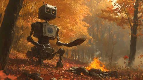 Robot Enjoying a Book in the Woods