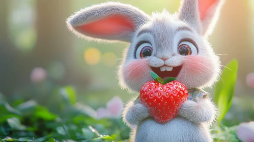 Happy Rabbit Holding Red Berry