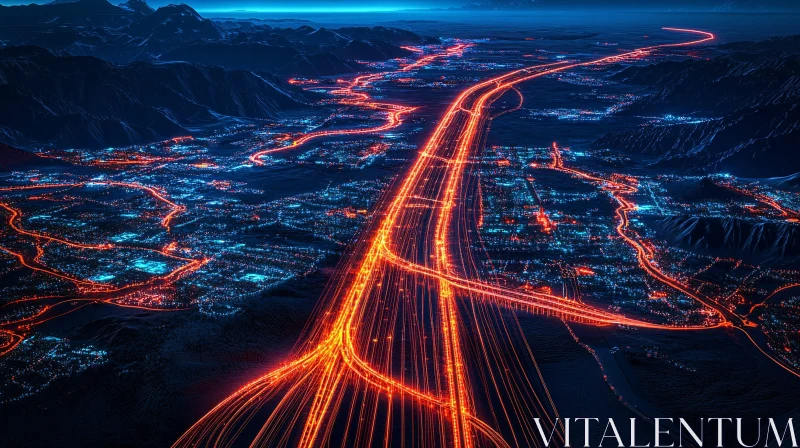 AI ART Night Cityscape with Light Trails