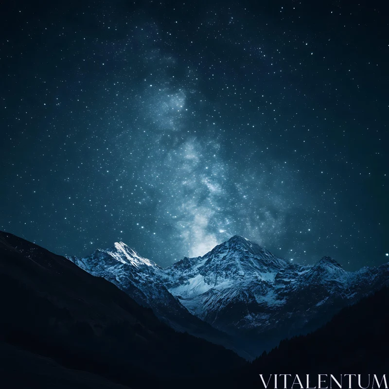 AI ART Snowy Peaks and the Milky Way