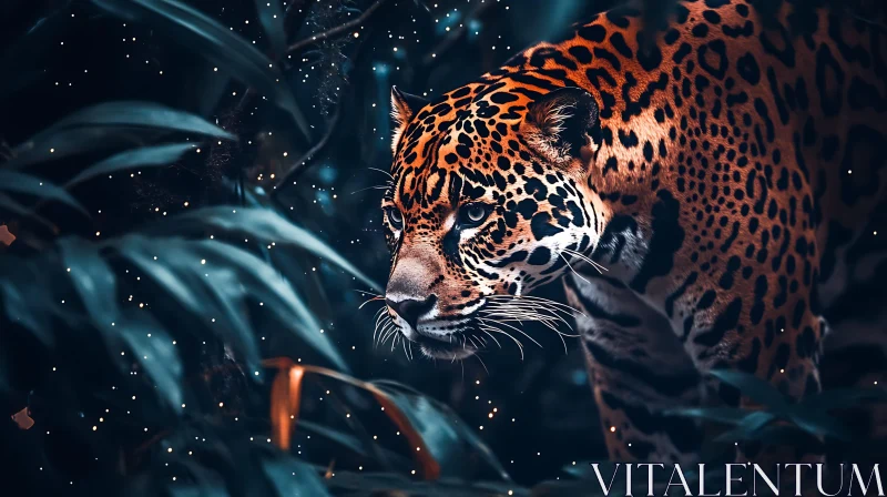 Stealthy Jaguar Among Leaves AI Image