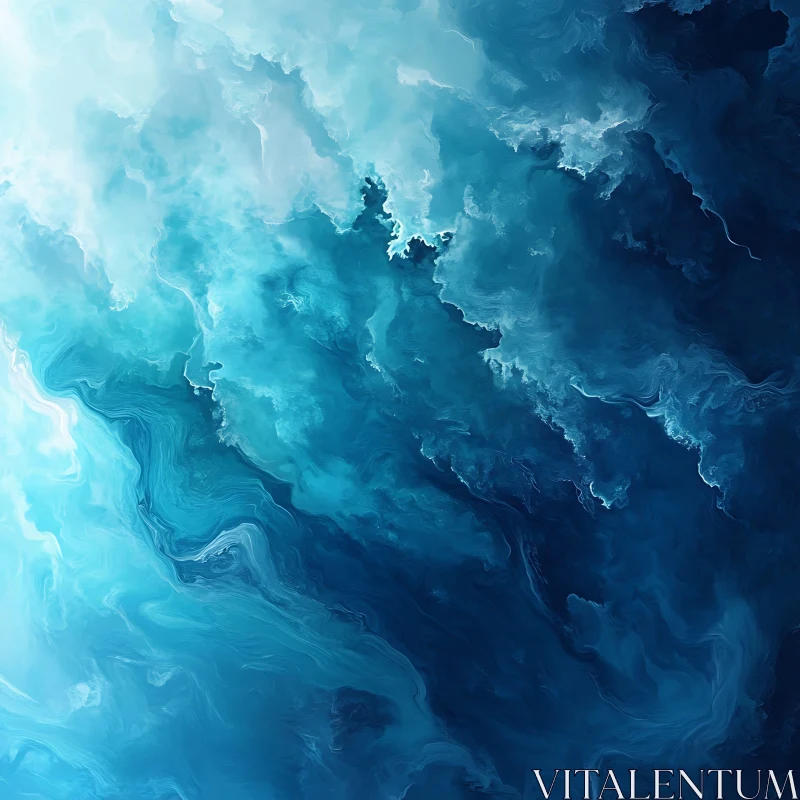 Fluid Blue Abstract Painting AI Image