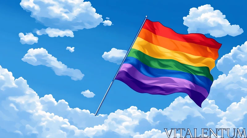 Pride Rainbow Flag in Blue Sky AI Image