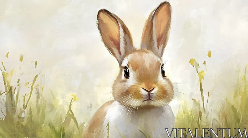 Artistic Bunny in Meadow Painting AI Image