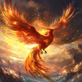 Mythical Phoenix Bird Soaring in Flames