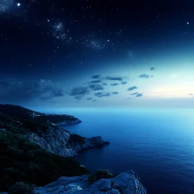 Coastal Nightscape with Starry Sky