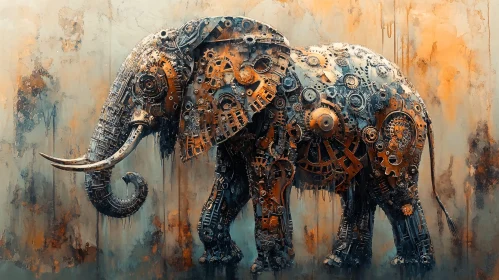 Steampunk Elephant Made of Machinery and Gears