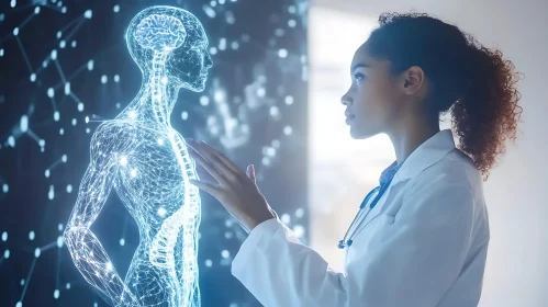 Doctor Interacting with Digital Human Body