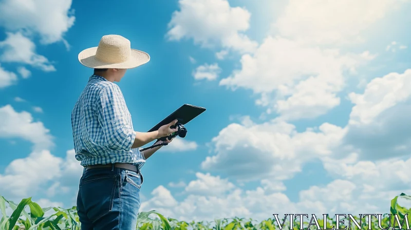 AI ART Farmer with Tablet in Cornfield