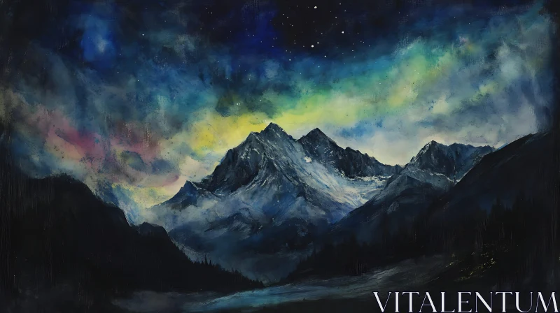 AI ART Night Sky Mountain Landscape Art