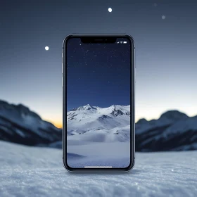 Phone Displaying Winter Mountain View