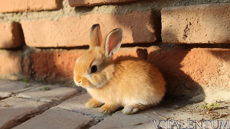 Charming Rabbit Portrait near Brick Wall AI Image