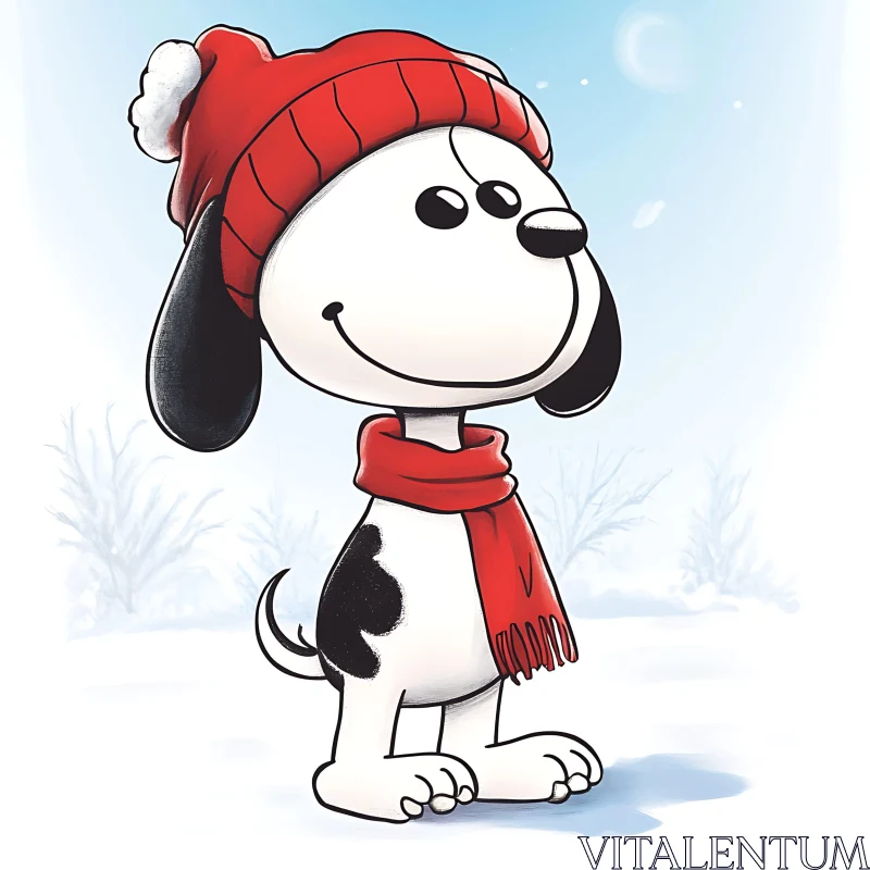 Happy Cartoon Dog in Winter Attire AI Image