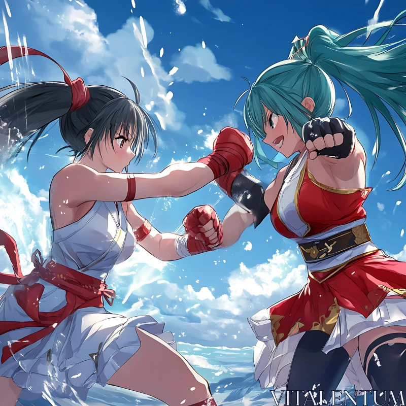 Female Anime Warriors Engaged in Martial Art Combat AI Image