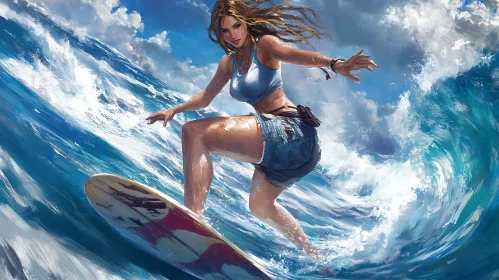 Ocean Ride: A Surfing Woman Artwork